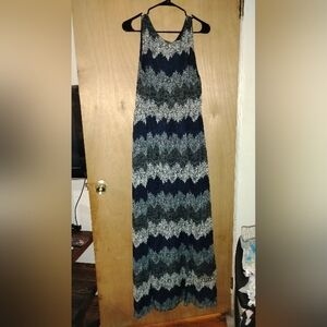 Cato Blue and Silver A-line Maxi Dress Cocktail